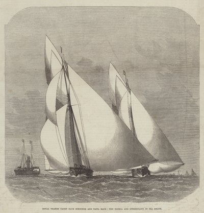 Carrera de goletas y yawls del Royal Thames Yacht Club, el Egeria y Gwendoline en Sea Reach de Edwin Weedon